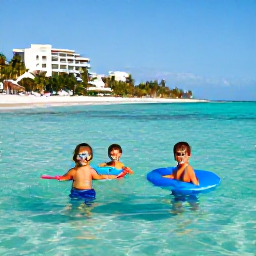 Caribbean Holidays, Cuba in January, A family enjoying calm turquoise sea, snorkelling and colourful tropical fish beside a Cuban resort beach