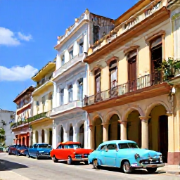 Caribbean Holidays, Cuba in January, Colourful classic American cars and colonial buildings in Havana, Cuba, on a sunny January day
