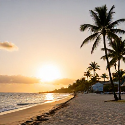Caribbean Holidays, Cuba in January, Cuban sunset over a palm-lined beach beside a welcoming all-inclusive resort