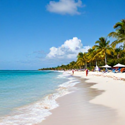 Caribbean Holidays, Cuba in July, Sunny Varadero beach in Cuba with turquoise Caribbean water, white sand, palm trees and relaxed holidaymakers