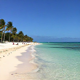Caribbean Holidays, Cuba in June, A calm Cuban beach in June with clear turquoise water, pale sand, palm trees and a few relaxed visitors under the sunshine
