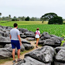 Caribbean Holidays, Cuba in March, Couple hiking through the green Vi&ntilde;ales Valley in Cuba, limestone mogotes, tobacco fields and rural landscape