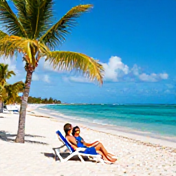 Caribbean Holidays, Cuba in March, Couple relaxing on a white sandy beach in Varadero, turquoise sea, sun loungers and palm trees