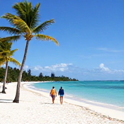 Caribbean Holidays, Cuba in November, A couple strolling along a sunny Cuban beach with turquoise water, palm trees and soft white sand