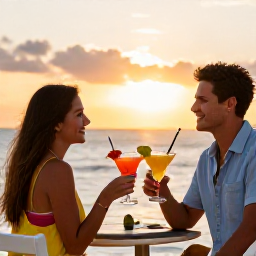 Caribbean Holidays, Cuba in November, A romantic couple enjoying cocktails at a beachfront resort in Varadero at sunset