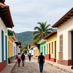 Caribbean Holidays, Cuba in November, Visitors exploring the cobbled streets and pastel colonial buildings of Trinidad, Cuba, with palm trees and distant green hills