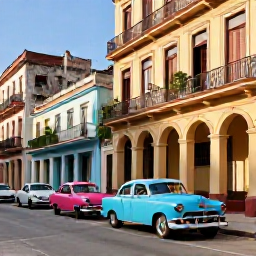 Caribbean Holidays, Cuba in October, Colourful classic American cars and colonial buildings in Old Havana, Cuba, under warm afternoon sunlight