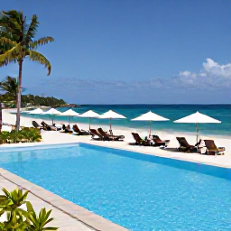 Caribbean Holidays, Cuba in September, Luxury Cuban resort pool overlooking a sandy beach, guests relaxing beneath palm umbrellas during a bright tropical September day