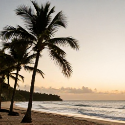 Caribbean Holidays, Cuba in September, Relaxed September evening on a Cuban beach, palm trees, gentle waves and warm golden light
