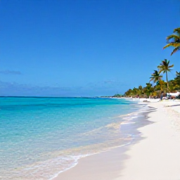 Caribbean Holidays, Cuba Instagram Hotspots, A bright turquoise beach with white sand, palm trees and clear shallow water under a blue Caribbean sky in Varadero