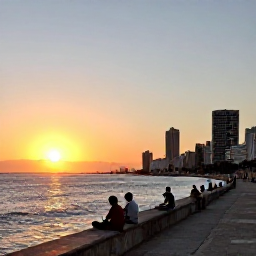 Caribbean Holidays, Cuba Instagram Hotspots, A sunset view across Havana&rsquo;s Malec&oacute;n seawall with locals sitting beside the sea and the city skyline in the background