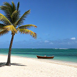 Caribbean Holidays, Cuba Instagram Hotspots, A tranquil white-sand beach in Varadero with turquoise water, palm trees and a lone wooden boat