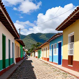 Caribbean Holidays, Cuba Instagram Hotspots, Brightly painted houses and winding cobbled streets in Trinidad, Cuba, with distant green hills and a blue sky