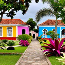 Caribbean Holidays, Cuba Instagram Hotspots, Colourful tropical garden with lush plants, stone pathways and historic Spanish colonial architecture in Trinidad, Cuba