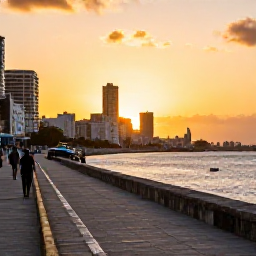 Caribbean Holidays, Cuba Instagram Hotspots, Golden sunset over Havana&rsquo;s Malec&oacute;n sea wall with local people and classic cars, Cuba