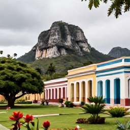 Caribbean Holidays, Cuba Instagram Hotspots, Lush tropical gardens and colourful colonial architecture in Vi&ntilde;ales Valley, Cuba, with dramatic limestone hills in the background