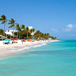 Caribbean Holidays, Cuba Instagram Hotspots, Palm-lined white sand beach with clear turquoise water and colourful beach umbrellas in Varadero, Cuba