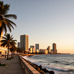 Caribbean Holidays, Cuba Instagram Hotspots, Sunset over Havana&rsquo;s Malec&oacute;n with waves, sea wall, palm trees and the city skyline glowing in golden light
