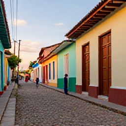 Caribbean Holidays, Cuba Instagram Spots, A colourful Cuban street in Trinidad with cobbled paving, colonial houses, wooden doors and local life in gentle afternoon sunlight