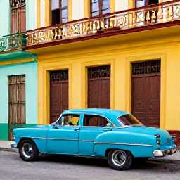 Caribbean Holidays, Cuba Instagram Spots, Colourful vintage American car parked beside a bright colonial building in Havana, Cuba