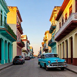 Caribbean Holidays, Cuba Instagram Spots, Golden-hour view of colourful Havana streets with classic American cars and colonial buildings