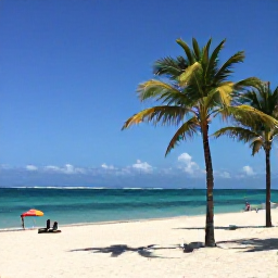 Caribbean Holidays, Cuba Instagram Spots, White sand beach, turquoise Caribbean water and tall palm trees at Varadero, Cuba, photographed in clear January sunlight