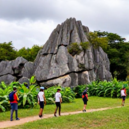 Caribbean Holidays, Cuba January Adventure, Hikers crossing a green Cuban mountain landscape near Vi&ntilde;ales with limestone mogotes and tobacco fields