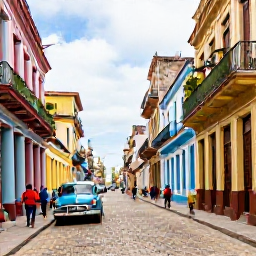 Caribbean Holidays, Cuba January Adventure, Travellers walking through the colourful cobbled streets of Old Havana with vintage cars and colonial buildings