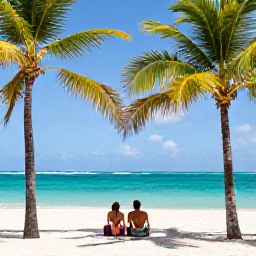 Caribbean Holidays, Cuba January Holidays, Couple relaxing beneath palm trees on Varadero beach, clear turquoise water, soft white sand and sunny Caribbean January weather