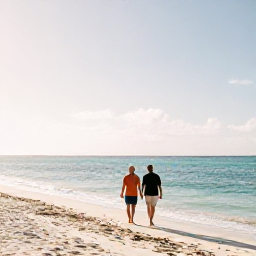 Caribbean Holidays, Cuba January Holidays, Couple walking along a quiet white-sand beach in Varadero, Cuba, warm January sunshine and calm turquoise sea
