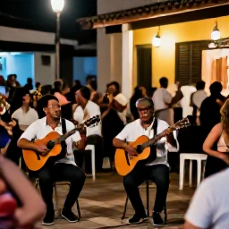 Caribbean Holidays, Cuba January Holidays, Cuban musicians performing son music in a lively local venue, with guitars, trumpets and an audience dancing in warm evening light