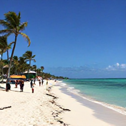 Caribbean Holidays, Cuba January Holidays, Pristine Varadero beach in Cuba with calm turquoise water, bright sand, palm trees and visitors walking along the shoreline