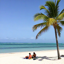 Caribbean Holidays, Cuba January Holidays, White sandy Caribbean beach near Varadero with palm trees, calm turquoise sea and a couple relaxing in January sunshine