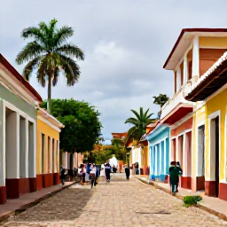 Caribbean Holidays, Cuba January Tours, Trinidad Cuba in January with colourful colonial houses, cobbled streets, palm trees and visitors exploring the town
