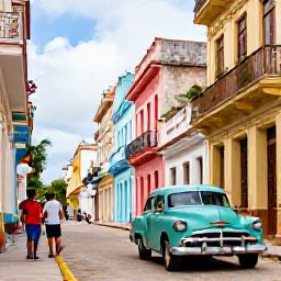 Caribbean Holidays, Cuba January Tours, Warm Havana street scene in January with classic American cars, colourful colonial buildings and relaxed travellers
