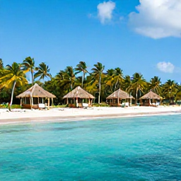 Caribbean Holidays, Cuba Luxury Holidays, An elegant beachfront resort in Varadero, Cuba, with crystal-clear water, tropical gardens, private cabanas and a calm April sky