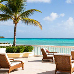 Caribbean Holidays, Cuba Luxury Holidays, Elegant luxury hotel terrace overlooking a turquoise Caribbean sea in Cuba during warm June sunshine