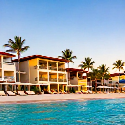Caribbean Holidays, Cuba Luxury Holidays, Elegant luxury resort beside a turquoise Caribbean beach in Cuba during October, with palm trees and warm evening light