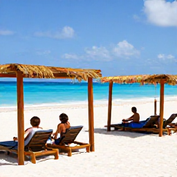Caribbean Holidays, Cuba Luxury Holidays, Luxury beachfront resort in Varadero with white sand, turquoise sea, shaded loungers and a couple enjoying a peaceful January afternoon