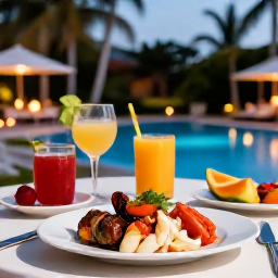 Caribbean Holidays, Cuba Luxury Holidays, Luxury Cuban dining experience with fresh seafood, tropical fruit and cocktails beside a softly lit pool