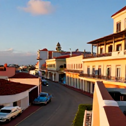 Caribbean Holidays, Cuba Luxury Holidays, Luxury Havana rooftop terrace overlooking colourful colonial buildings and classic American cars at sunset