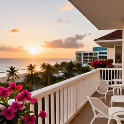 Caribbean Holidays, Cuba Luxury Holidays, Luxury suite with balcony, fresh flowers and views across a Cuban beach resort at sunset