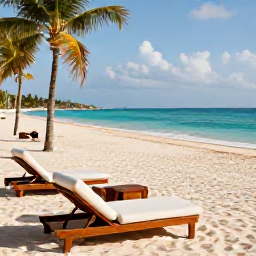 Caribbean Holidays, Cuba Luxury July, Luxury beachfront resort in Varadero, Cuba, with turquoise sea, white sand and elegant sun loungers in warm July sunshine