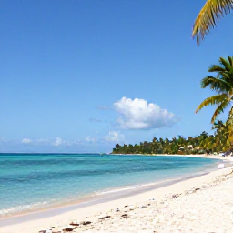 Caribbean Holidays, Cuba Multi-Country, A scenic Caribbean coastline with a relaxed beach resort, clear turquoise water and palm trees under a bright blue sky
