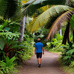 Caribbean Holidays, Cuba Nature Holidays, A Cuban traveller walking through a lush forest trail in the Sierra del Rosario, surrounded by palms and tropical vegetation