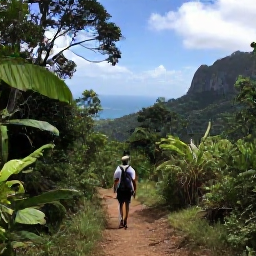 Caribbean Holidays, Cuba Nature Holidays, A hiker following a forest trail in the Sierra Maestra mountains of Cuba with distant views towards the coast