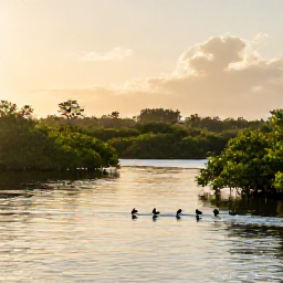 Caribbean Holidays, Cuba Nature Holidays, A peaceful Cuban wetland at sunrise in November, with mangroves, calm water and native birds in the foreground