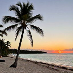 Caribbean Holidays, Cuba Nature Holidays, A quiet Cuban beach at sunset with palm trees, calm turquoise sea and a warm December evening atmosphere