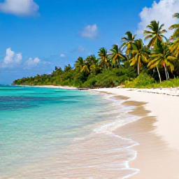 Caribbean Holidays, Cuba Nature Holidays, A relaxed Cuban beach beside clear turquoise water, with palms and lush greenery in the background