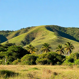 Caribbean Holidays, Cuba Nature Holidays, A sunny December landscape in Cuba with green hills, tropical vegetation and a clear blue sky